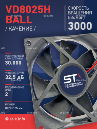 Вентилятор  VD8025H Ball (качения) 12V - st-e.info - Кольчугино